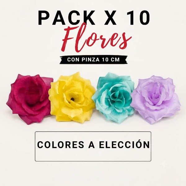 Producto - Pack x 10 Flor 10 Cm Con Pinza Bordó - Amarillo - Acqua - Lila A ELECCIÓN - 0
