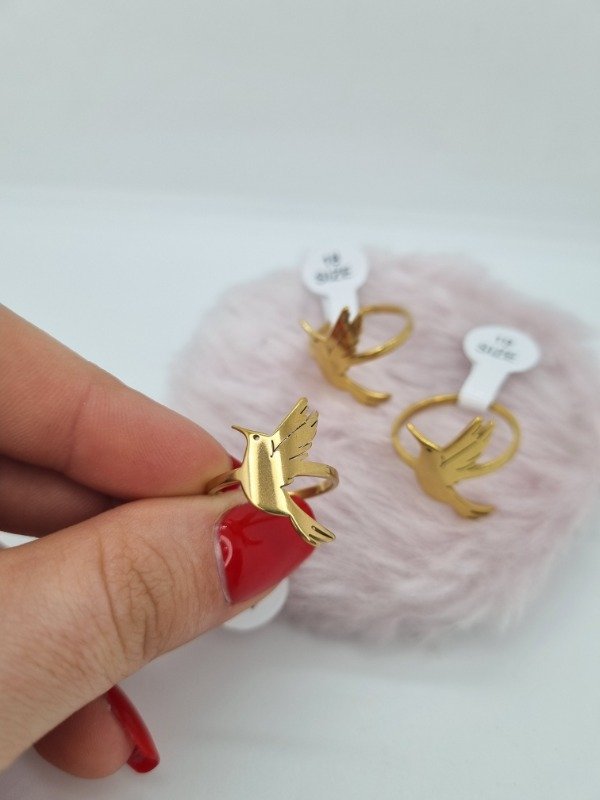 Producto - Anillos acero dorado x3u surt palomas