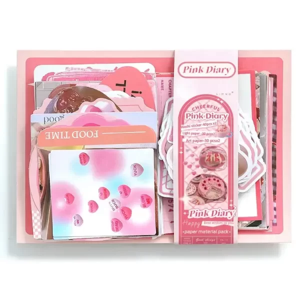 Producto - Pink Diary Set de 200 Paginas  y Stickers Para Scrapbooking