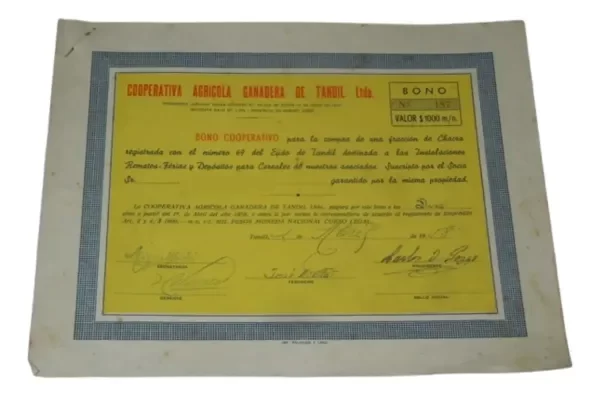 Producto - Bono Cooperativo Cooperativa Agricola De Tandil 1958 Numero 187 (usado)