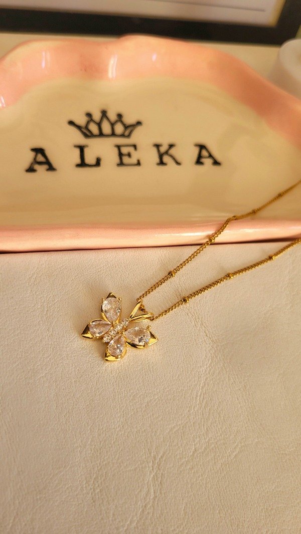 Producto - Conjunto Mariposa dije y aros con cubic de acero dorado - 6