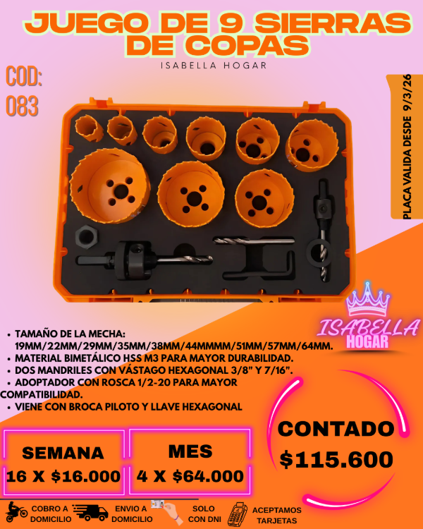 Producto - JUEGO DE 9 SIERRAS DE COPAS