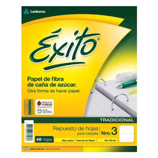 Producto - Repuesto de Hojas Exito N3 Rayadas x 48