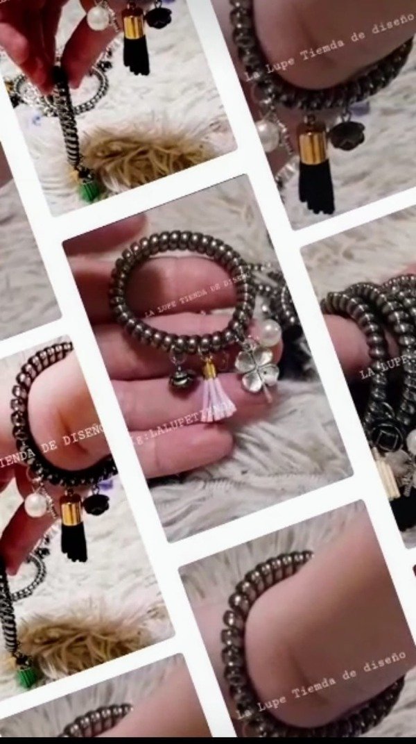 Producto - pulsera/ colita para el cabello elastico con dijes y fleco HALSEY