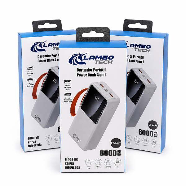 Producto - CARGADOR PORTÁTIL 4 EN 1 60.000mAh CON CABLES LAMBOTECH