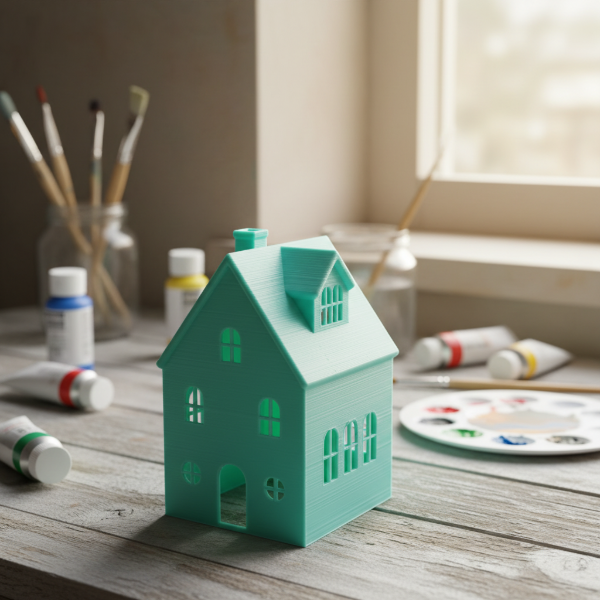 Producto - Casita 3D para pintar con chimenea y ventana GRANDE