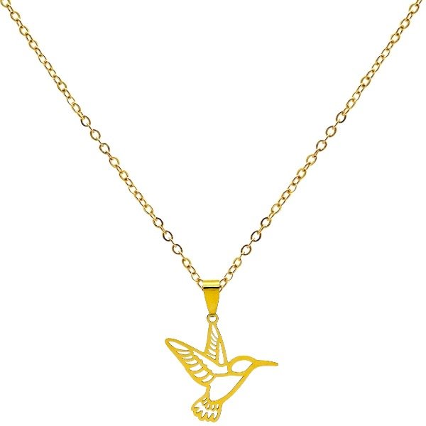 Producto - Collar de acero dorado - Espejito 1mm - Colibri calado