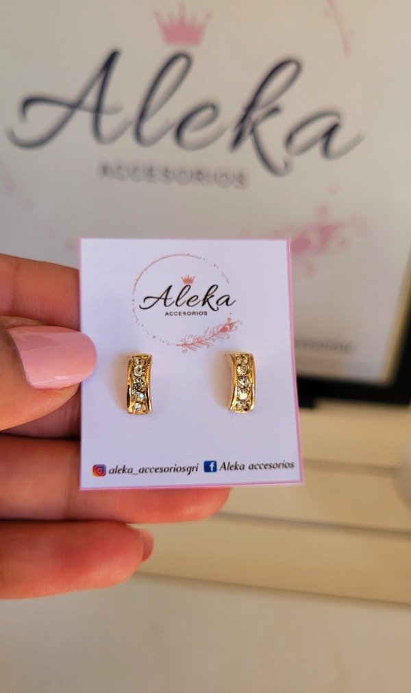 Producto - Aros tira strass blanco dorado - 0