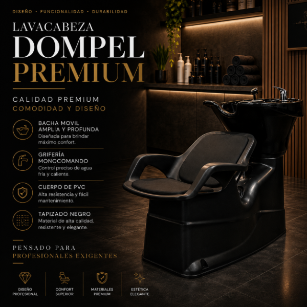 Producto - Lavacabeza Dompel, Griferia monocomando y bacha basculante