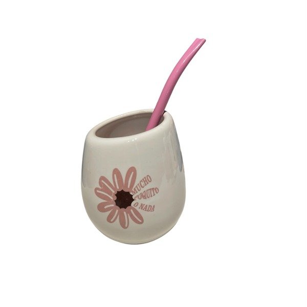 Producto - Mate ovo blanco con flor rosa