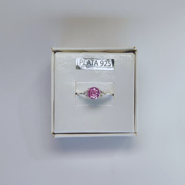 Producto - Anillo Plata con Diamante Circulo Rosado