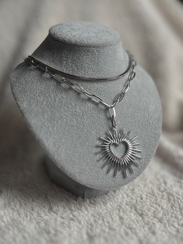 Producto - Collar silver doble corazón