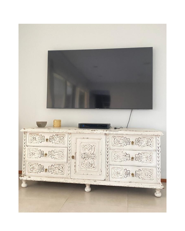 Producto - Bahiut de madera decapado blanco	/ 70x160x50