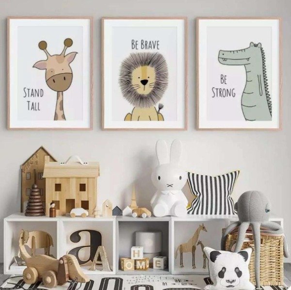 Producto - Set de 3 Cuadros Infantiles: Jirafa, León y Cocodrilo