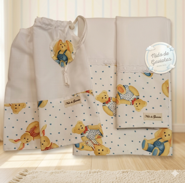 Producto - Juego de sábanas para practicuna "Familia de Osos" - 0