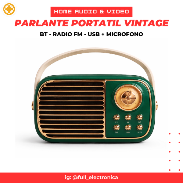 Producto - Parlante vintage BT / FM + micrófono y Karaoke Verde