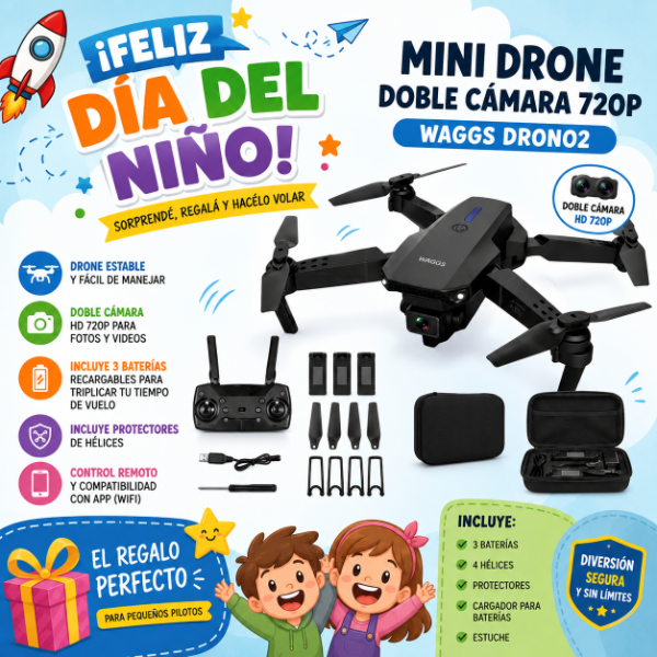 Producto - MINI DRONE DOBLE CAMARA HD 720P WAGGS DRONO2 - 0
