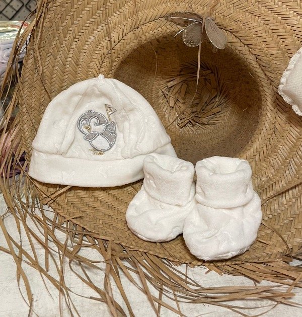 Producto - Gorro y Escarpin pingüino blanco