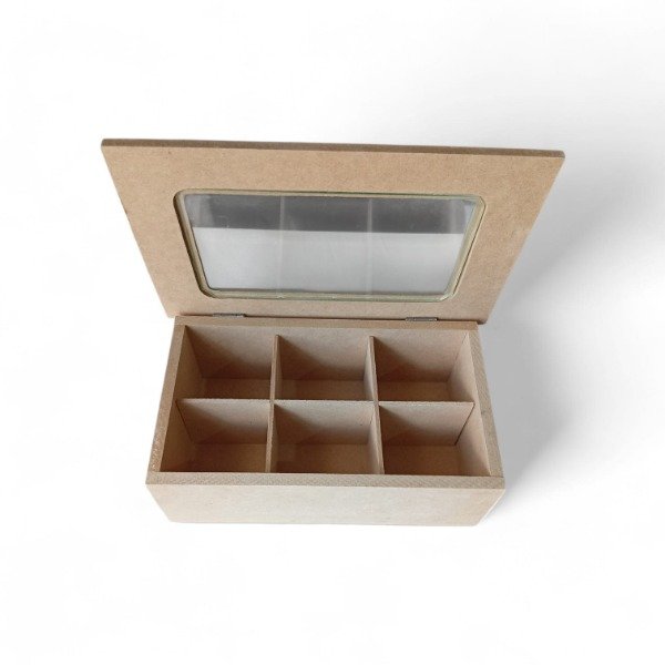 Producto - CAJA DE TE 6 DIVISORIOS CON VIDRIO Y BISAGRAS