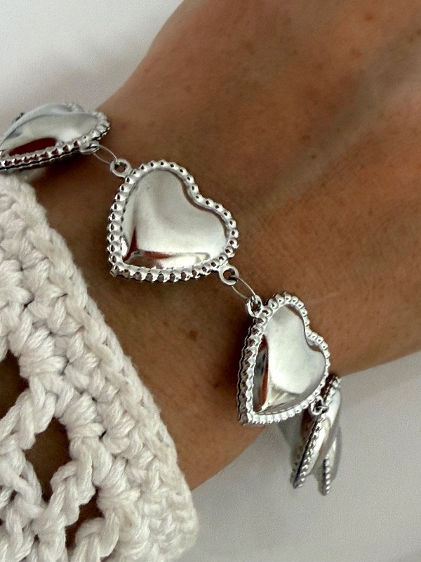 Producto - P733 Pulsera corazones inflados 19 cm acero quirúrgico
