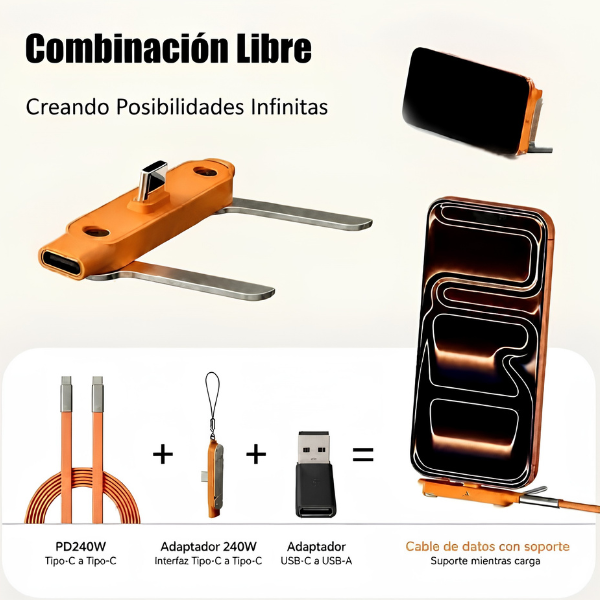 Producto - Cable Usb-c - Usb-c 240w Con Soporte Plegable 1.5mt