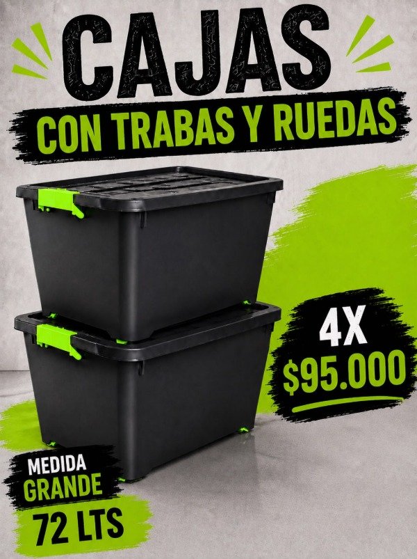 Producto - COMBO X4 CAJAS CON RUEDAS Y TRABAS - 72 LTS
