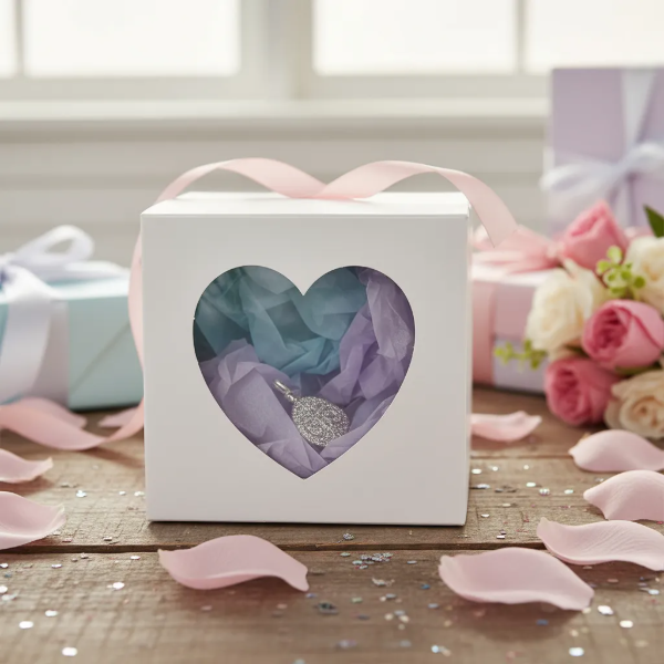 Producto - caja cubo con visor corazon 7x7x7