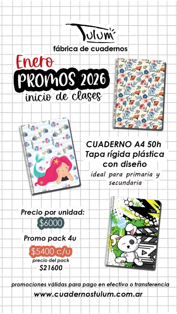 Producto - PROMO ENERO PACK x4 Cuaderno A4 tapa rígida plástica 50h LEER DESCRIPCIÓN!