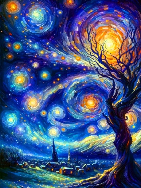 Producto - Kit De Pintura Con Diamantes Diamond Painting 20x30cm - Árbol estilo Van Gogh