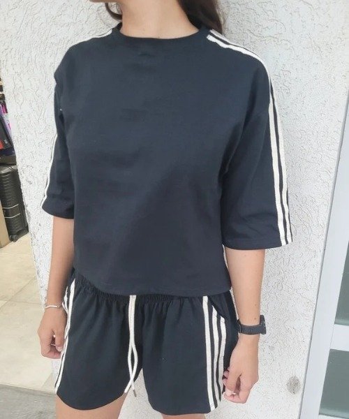 Producto - Set Deportivo Algodon rayas - Remera Oversize y Short