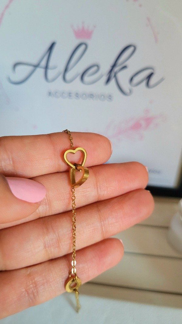 Producto - Pulsera doble corazón de acero dorado - 1