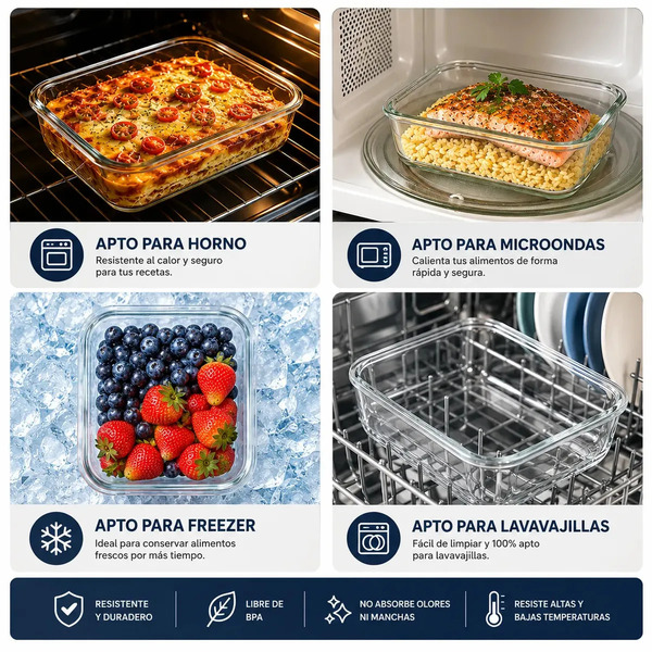 Producto - Set X3 recipientes hermetico -vidrio -apto microondas/horno/freezer/heladera - 2