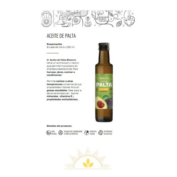 Producto - Aceite de palta natural 100 puro vegano agroecológico BIOTERRA x 250 ml