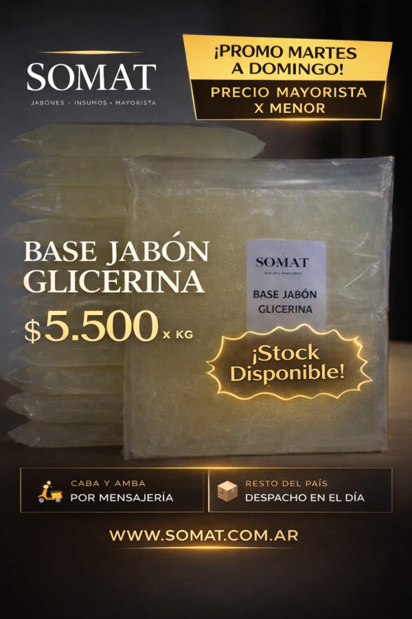 Producto - Base glicerina 1 kilo ámbar o blanca Promocion Martes a Domingo