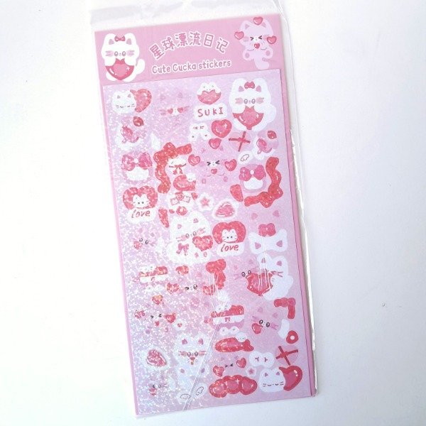 Producto - Plancha de stickers Holográfica - Gatito Enamorado