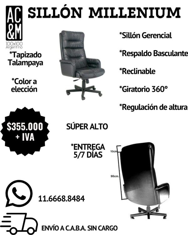 Producto - Sillón Gerencial MILLENIUM, Respaldo Reclinable, SÚPER ALTO!!