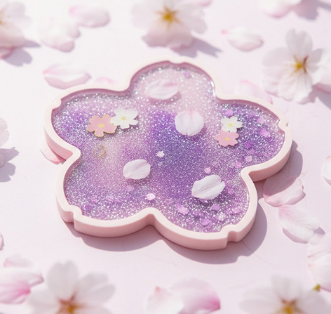 Producto - POSAVASOS DE FLOR DE CEREZO CON AGUA Y GLITTER - LILA