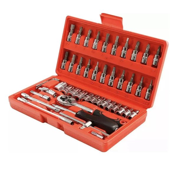 Producto - Juego de Llaves Tubos 46 Piezas con Estuche Caja Herramientas Hogar Auto Moto