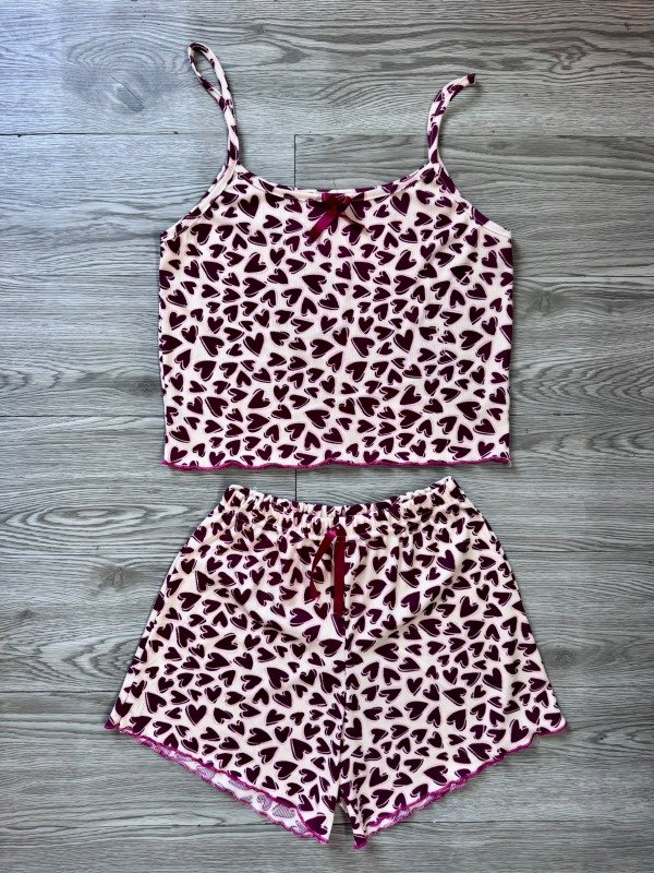 Producto - pijama corazones bordo