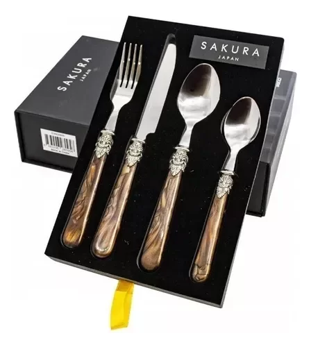 Producto - Set X 24 Cubiertos Acero Inox Bacci Firenze Sakura F Color Marrón