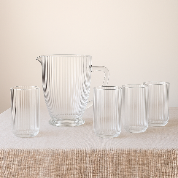 Producto - Set jarra + 4 vasos Rayitas transparente