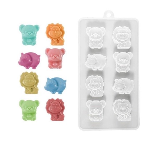 Producto - MOLDE SILICONA 8 MINI ANIMALES OSO LEON HIPOPOTAMO