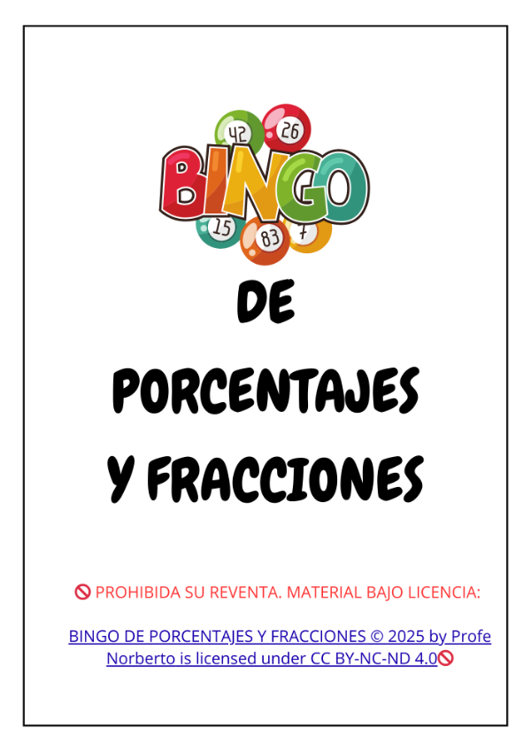 Producto - BINGO DE PORCENTAJES Y FRACCIONES