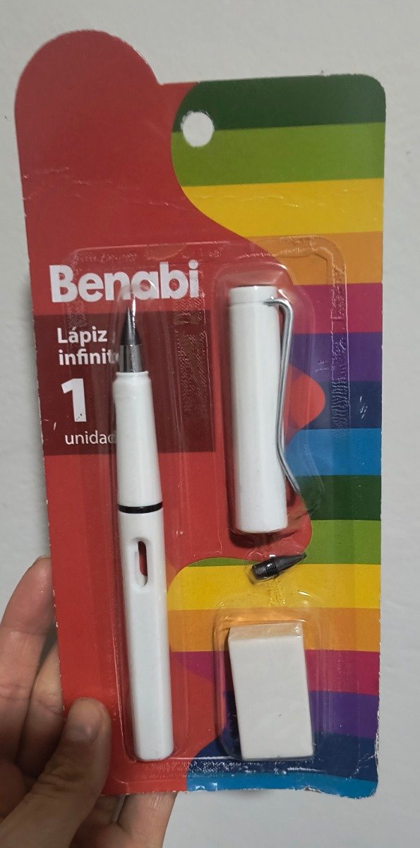 Producto - Lápiz infinito con goma y punta de repuesto blanco en blíster
