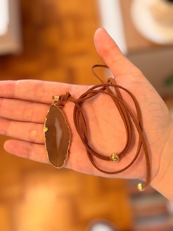 Producto - Collar Amor - Agata marrón y dorado - 1