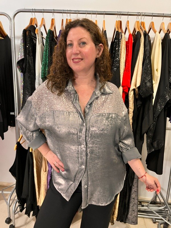 Producto - Exclusivas Camisas Saten con Lentejuelas 125 cm Gris Plata TRANSF 55.000