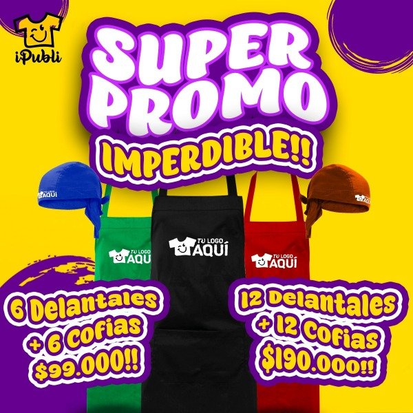 Producto - Promo 12 delantales y 12 cofias / 6 delantales y 6 cofias