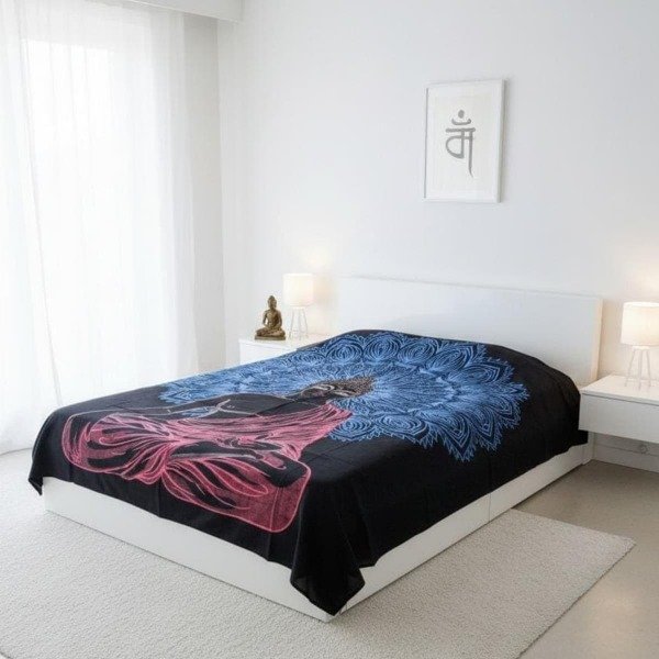 Producto - Manta Hindú 2 plazas diseño Buda Mandala Azul