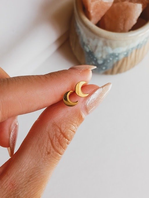 Producto - Aros miniaturas lunas  - Acero dorado