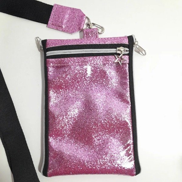 Producto - Porta celular colgante glitter rosa